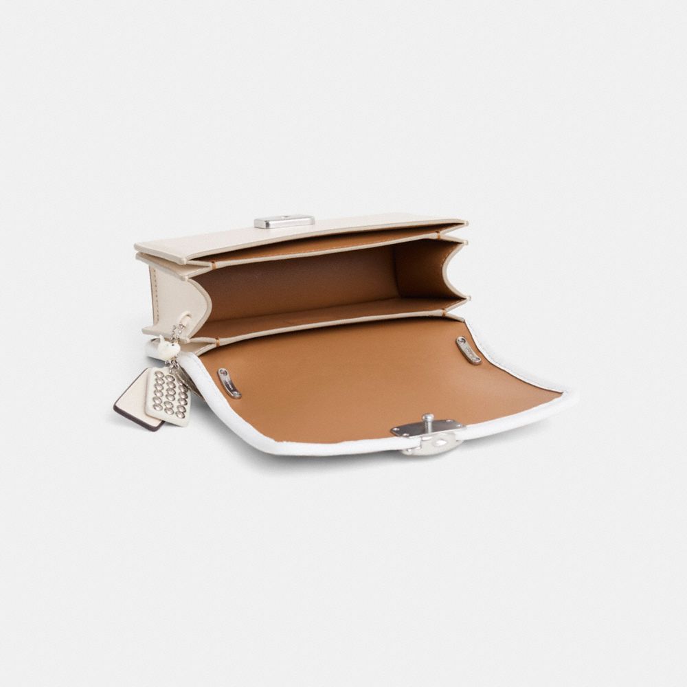 COACH®,Upcrafted Bandit Crossbody Bag,Calfskin Leather,Crossbody,Perforated,Metal,Studded,3D Embellishment,Logo,Silver Met...,Cream,Inside View,Top View