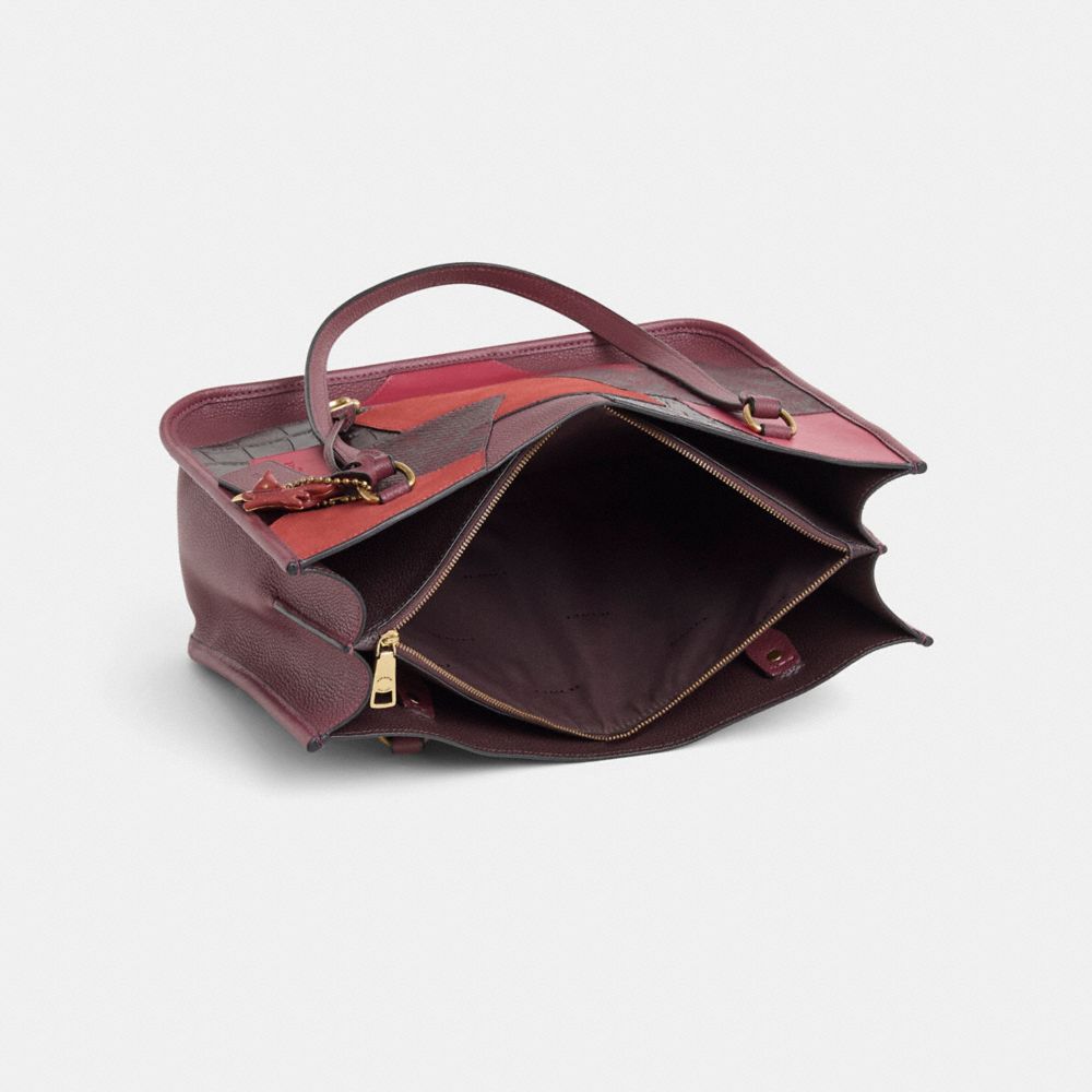 COACH®,Upcrafted Tyler Carryall,Leather,Suede,Tote,Embossed,Metal,Animal Skin Embossing,Pattern,Patchwork,Logo,Brass,Casual,Multi Color,Inside View,Top View