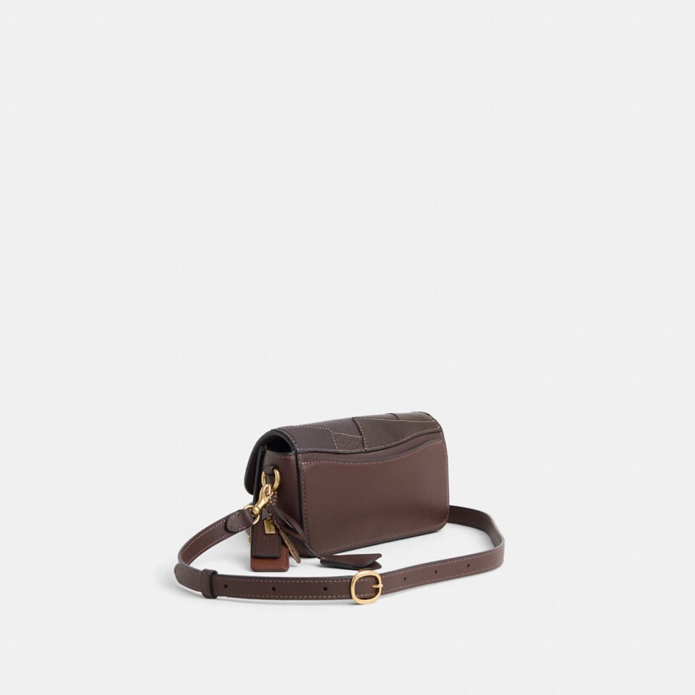 COACH®,Upcrafted Studio Bag 20,Leather,Crossbody,Logo,Metal,Patchwork,Embossed,Brass,Day Party,Brown,Angle View