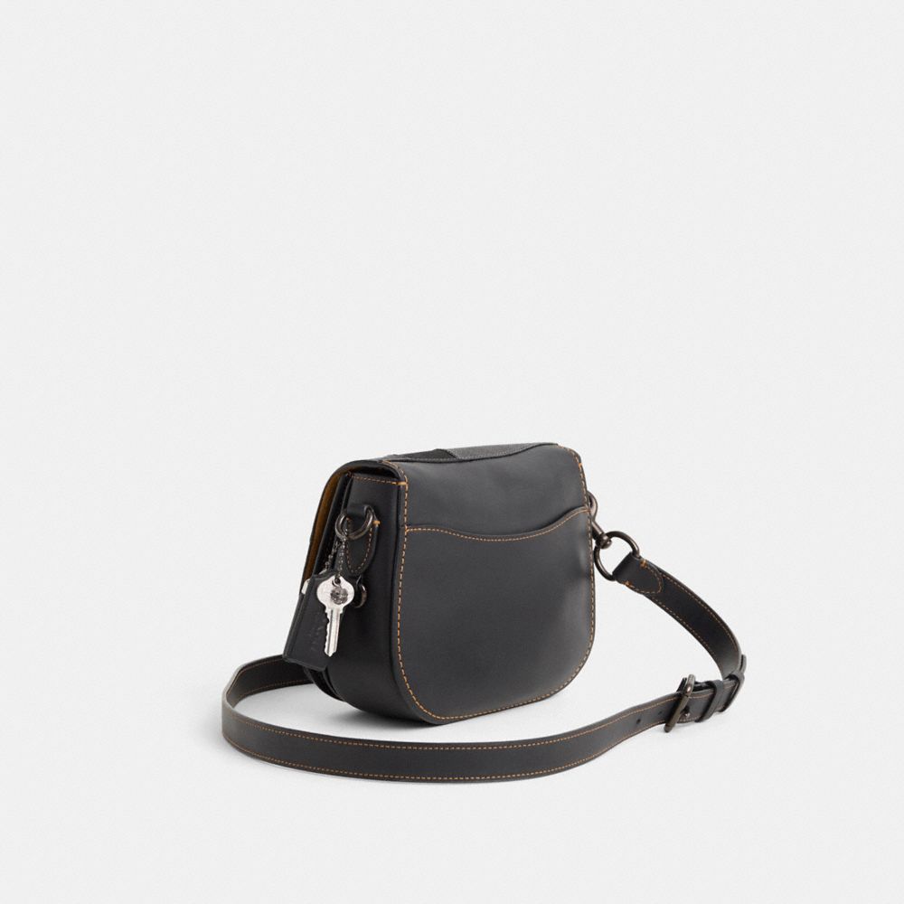COACH®,Upcrafted Saddle Bag,Black,Angle View
