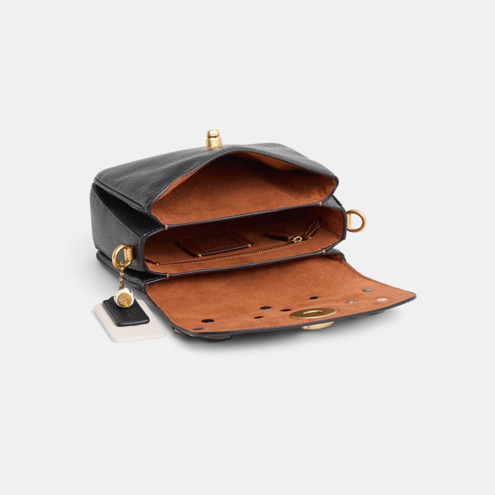 COACH®,Upcrafted Cassie Crossbody Bag 19,Snakeskin,Leather,Crossbody,Applique,3D Embellishment,Studded,Metal,Logo,Compact,...,Black,Inside View,Top View