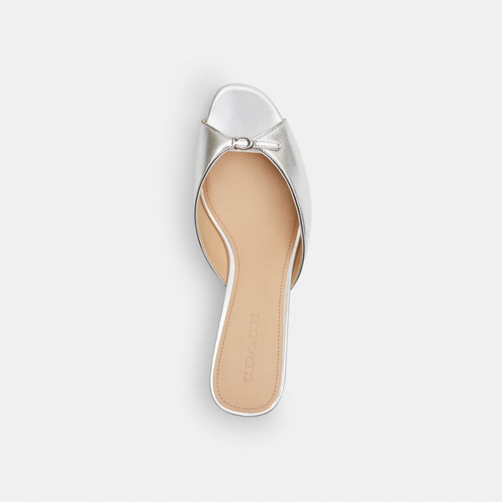 Coach Metallic Leather Kitten Heel Sandals Gold In Silver