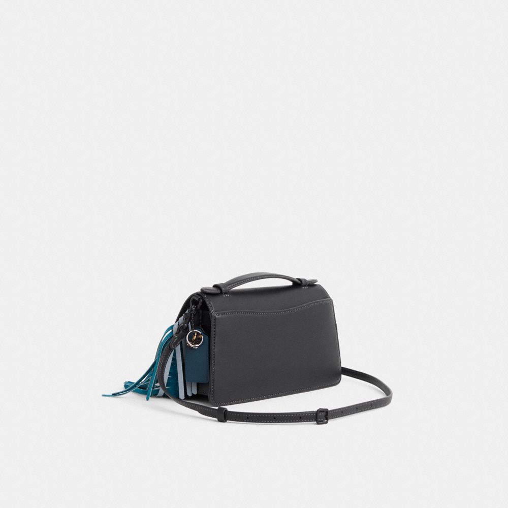 COACH®,Upcrafted Juno Bag,Crossbody,Metal,Embossed,3D Embellishment,Logo,Fringe,Sustainable,Vegan,Mixed Metal,Day Party,Multi Color,Angle View