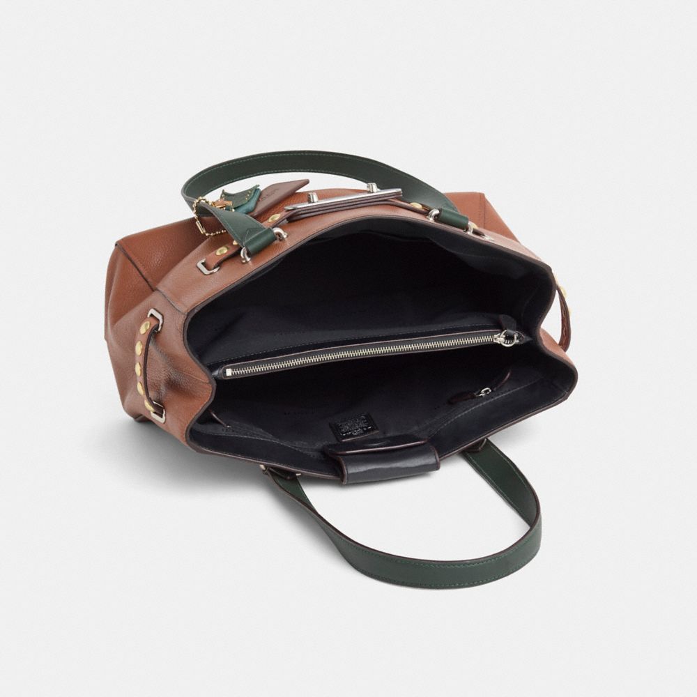 COACH®,Upcrafted Coach Swagger Carryall,Leather,Tote,Studded,Gold Metal,Casual,Brown,Inside View,Top View