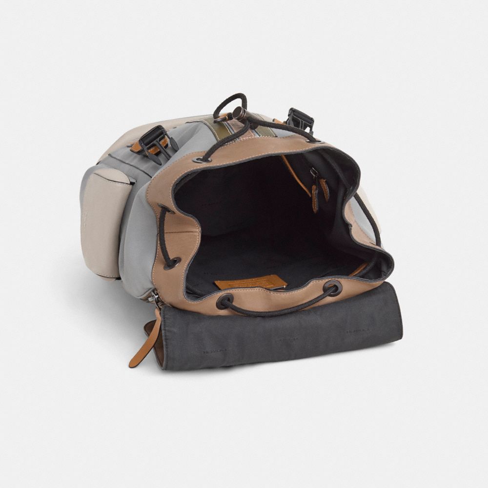 COACH®,Upcrafted Rivington Backpack In Colorblock With Coach Patch,Leather,Backpack,Plastic,Applique,Color Block,Logo,Stri...,Multi Color,Inside View,Top View