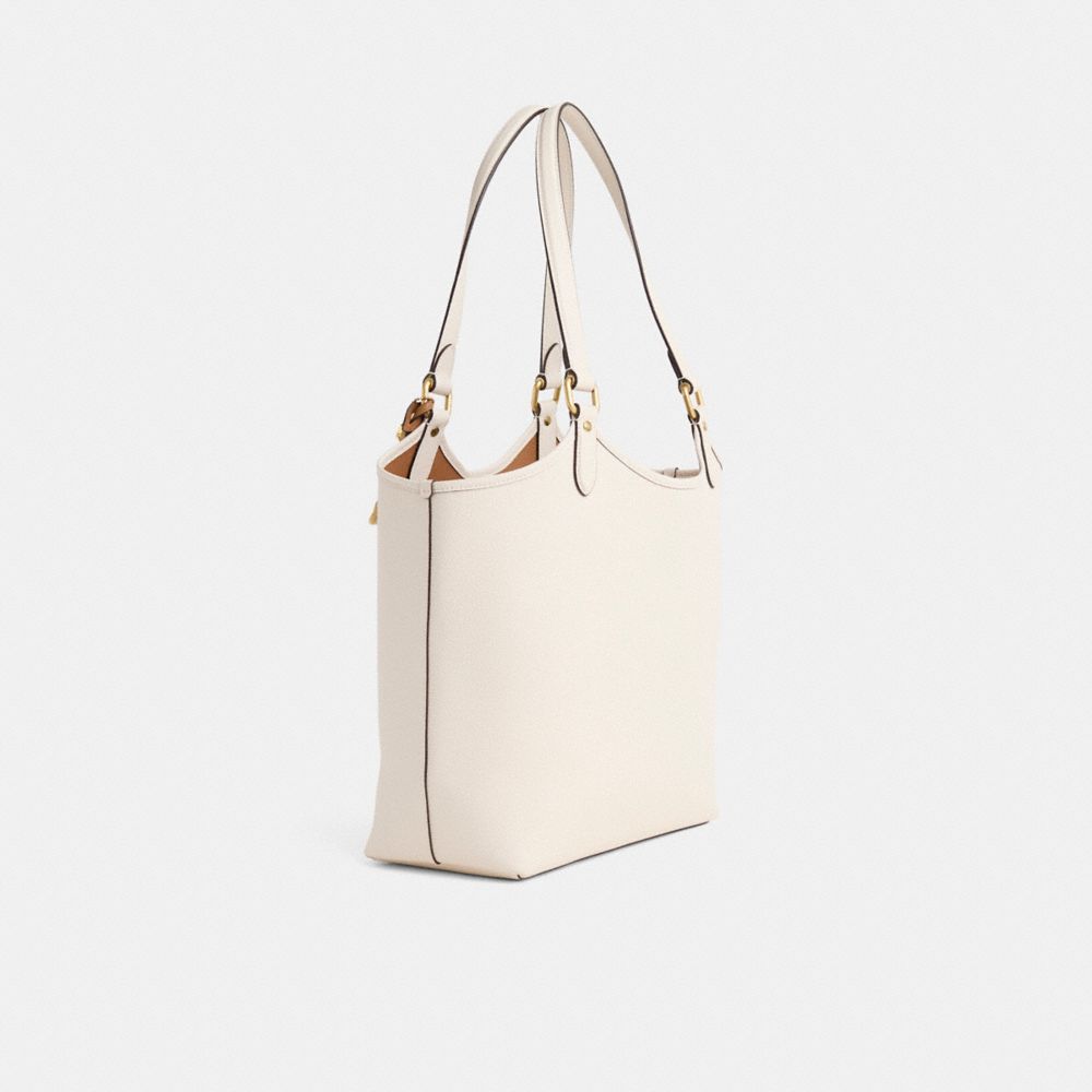 COACH®,Upcrafted Day Tote Bag,Tote,Pouch,Stripe,Logo,Metal,Applique,Day Party,Casual,Cream,Black,Angle View