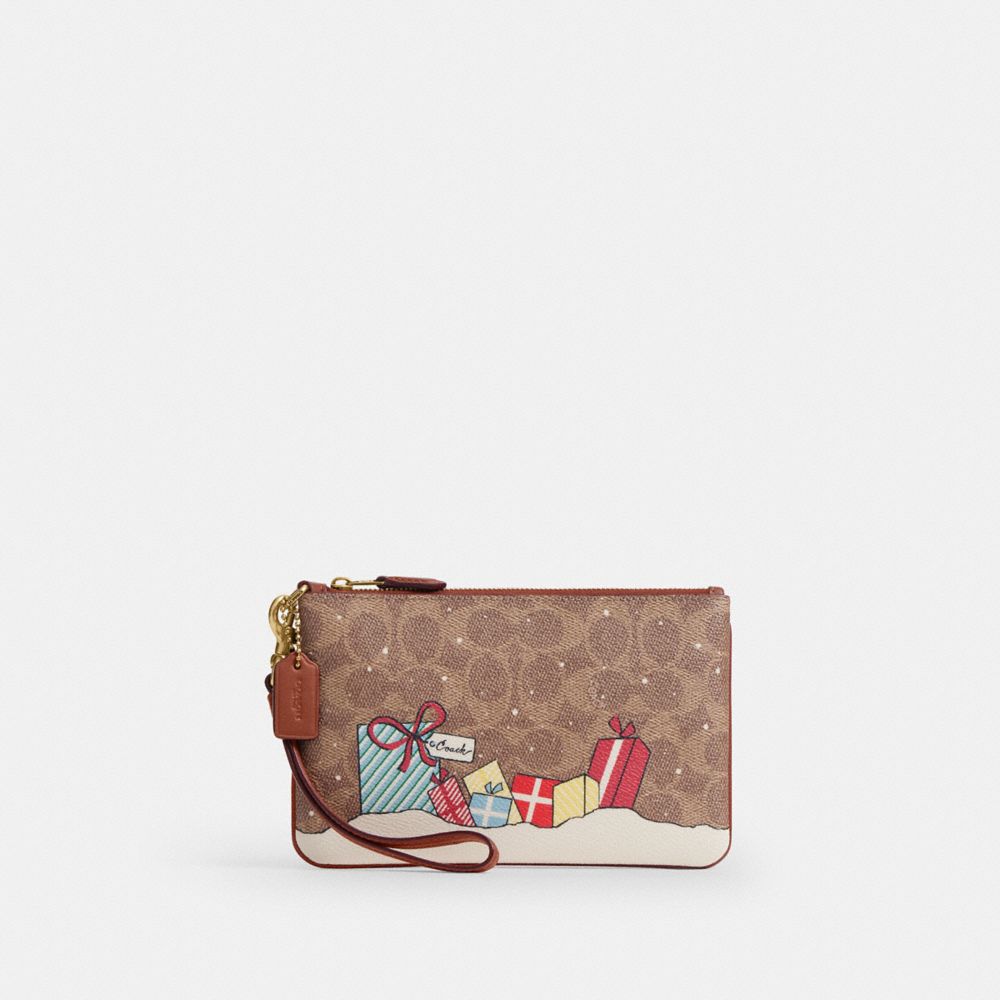 Coach Essential Small Wristlet In Signature Canvas With Holiday Gifts