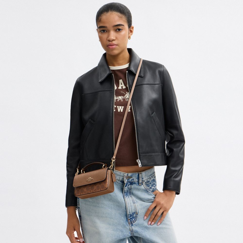 COACH®,Mini Josie Top Handle Bag In Signature Canvas,Brown