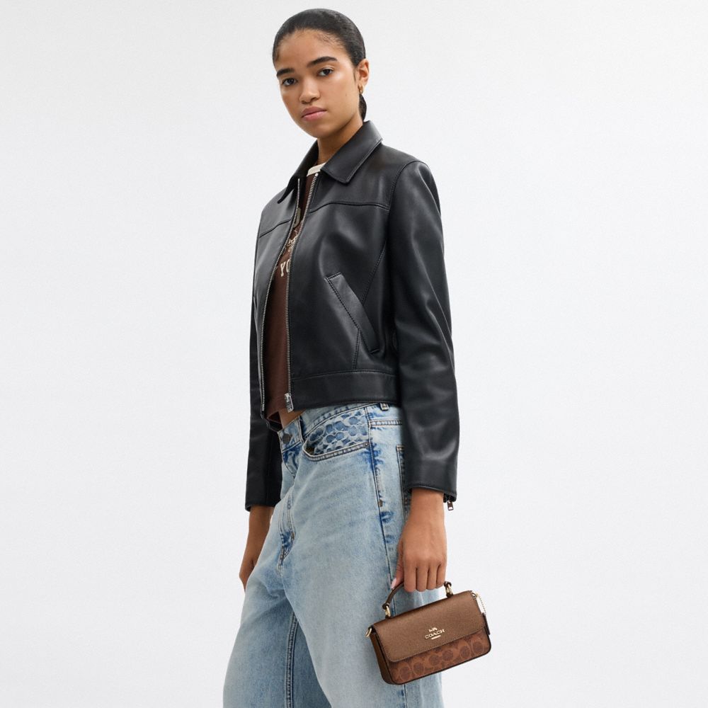 COACH®,Mini Josie Top Handle Bag In Signature Canvas,Brown,Detail View