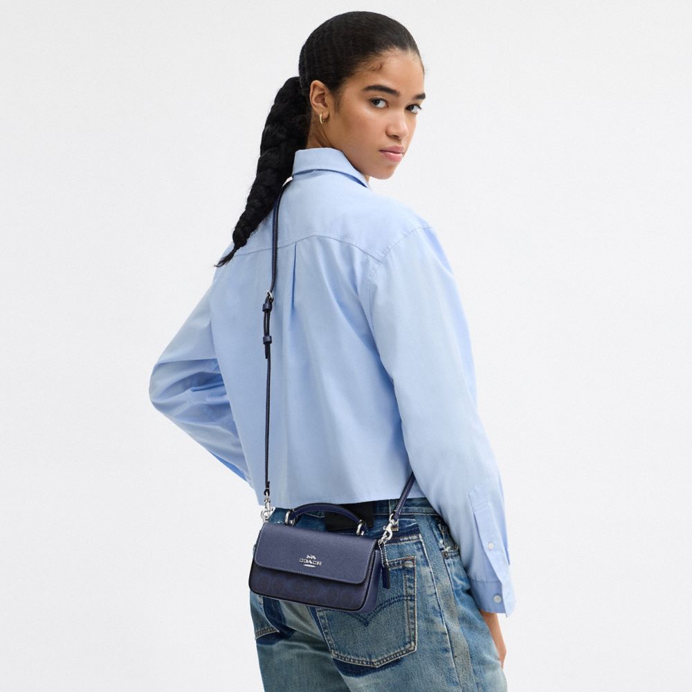 COACH®,Mini Josie Top Handle Bag In Signature Canvas,Navy