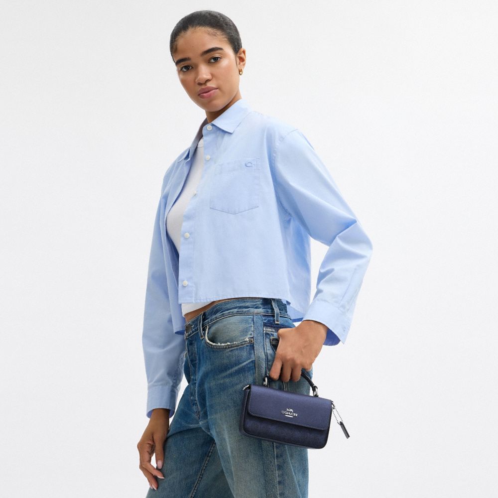 COACH®,Mini Josie Top Handle Bag In Signature Canvas,Navy,Detail View