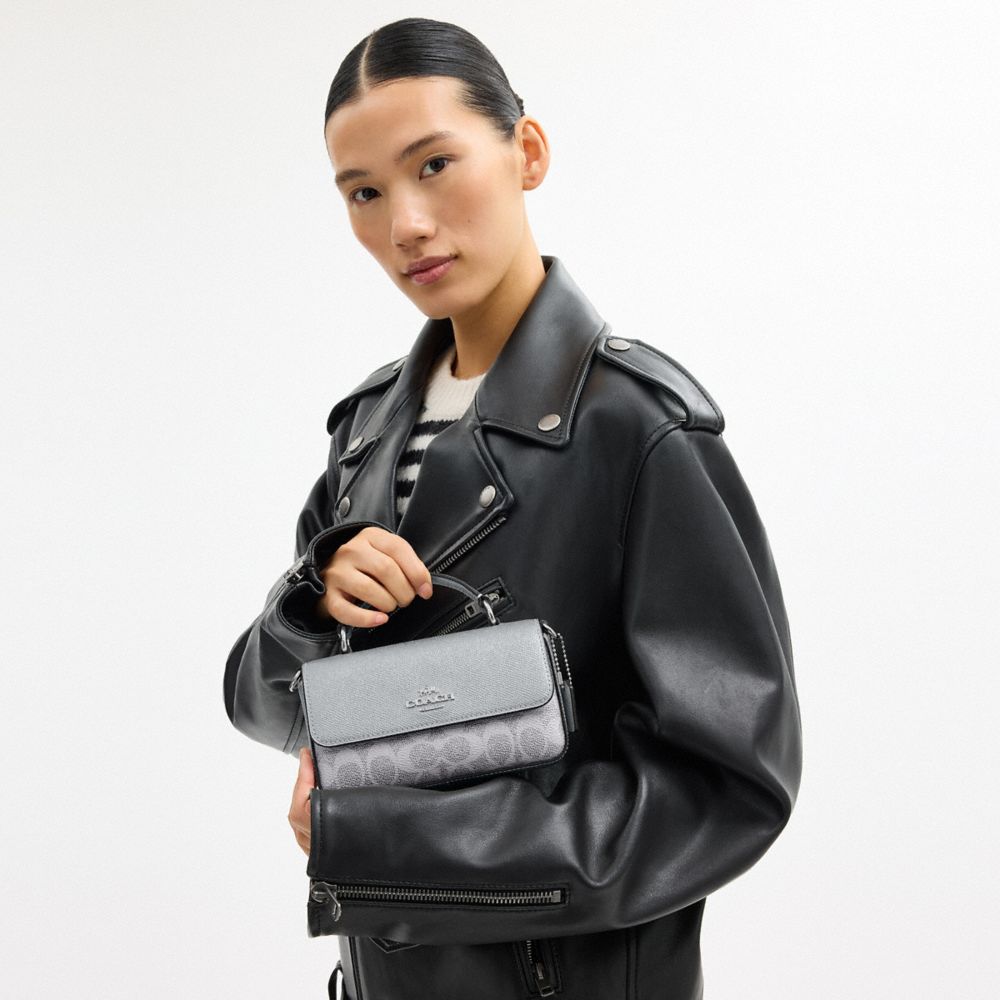 COACH®,Mini Josie Top Handle Bag In Signature Canvas,Gray,Detail View