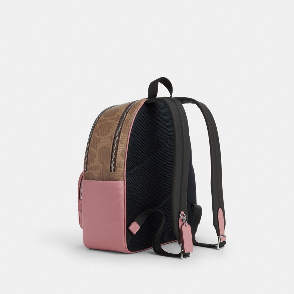 COACH®,コート バックパック・マキシ シグネチャー キャンバス,バックパック&リュック,ｼﾙﾊﾞｰ/ﾀﾝ/ﾀﾞｽﾃｨｰ ﾋﾟﾝｸ