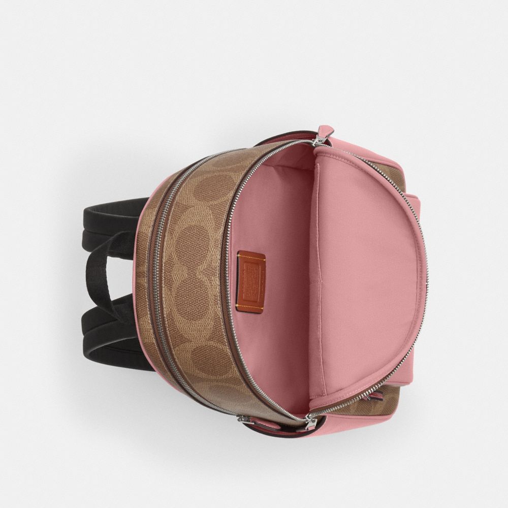 COACH®,Court Backpack In Maxi Signature Canvas,Leather,Mesh,Fabric,Canvas,Backpack,Pattern,Graphic,Embellished,Color Block...,Brown,Inside View,Top View