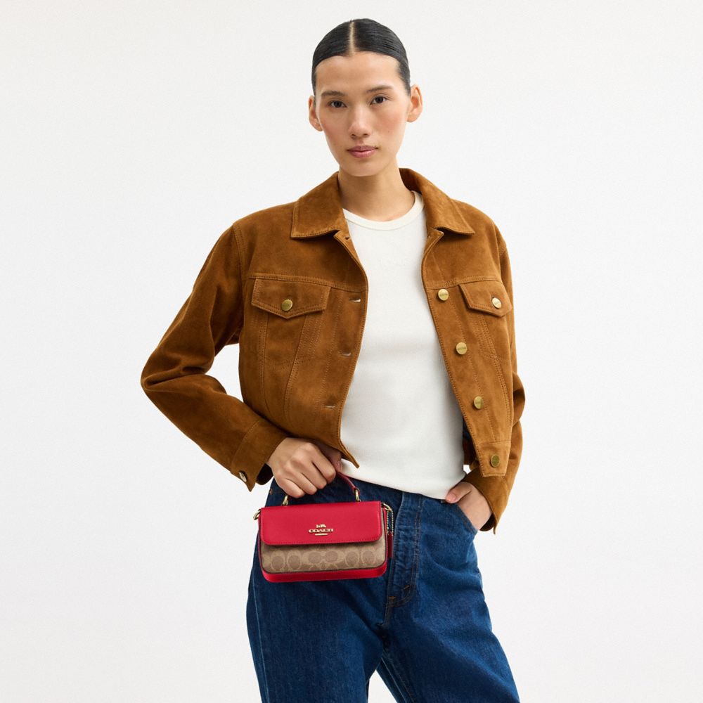 COACH®,Mini Josie Top Handle Bag In Signature Canvas,Brown,Detail View