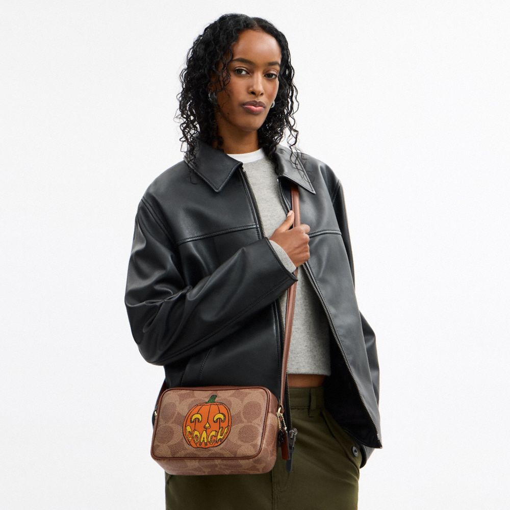 COACH®,Jamie Camera Bag In Signature Canvas With Halloween Print,Brown