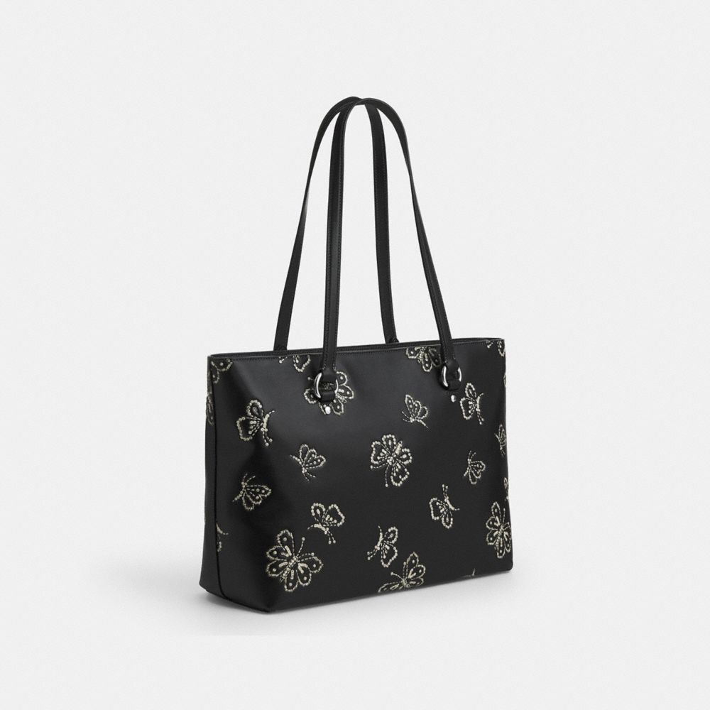 COACH®,Station Tote Bag With Butterfly Print,Black,Angle View