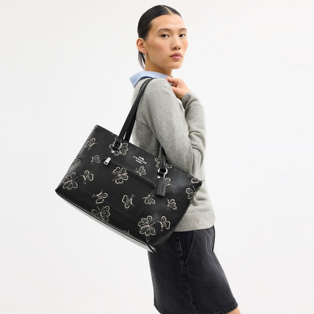 COACH®,Station Tote Bag With Butterfly Print,Black,Detail View