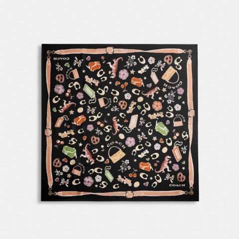 Женские аксессуары Coach Iconic Motifs Print Silk Square Scarf