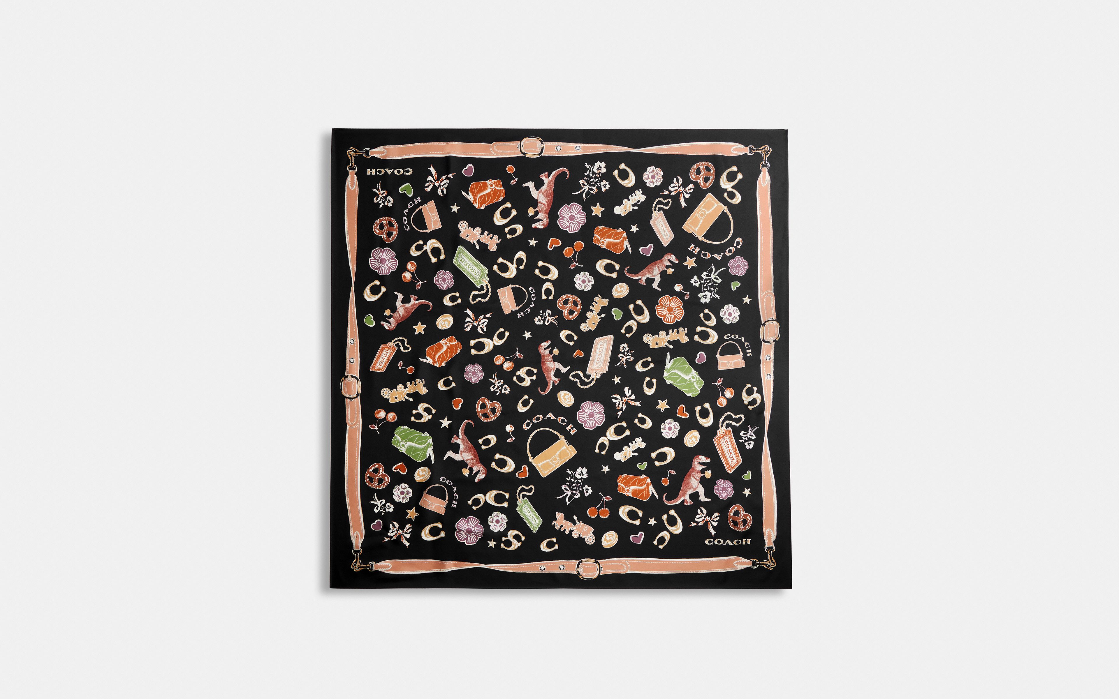 Iconic Motifs Print Silk Square Scarf