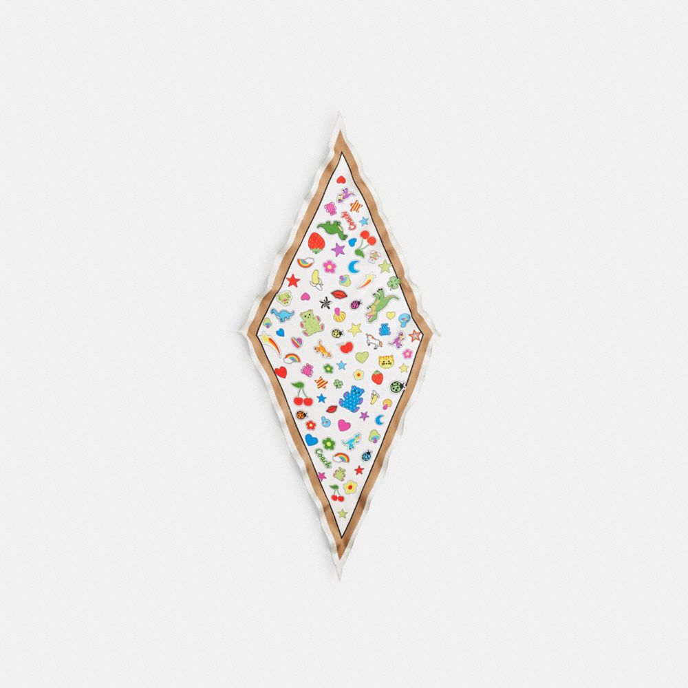 Coach Stickers Print Silk Diamond Scarf In Multi