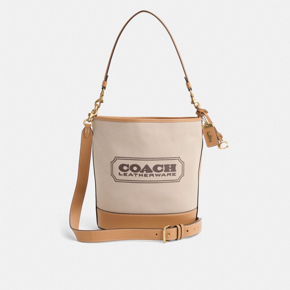 Coach Restored Dakota Bucket Bag In Brass/natural Canvas/yellow Gold