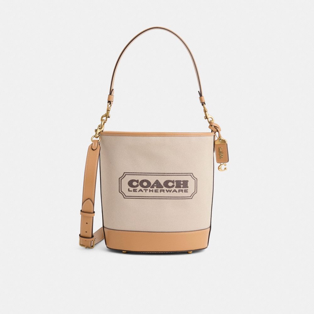 Coach Restored Dakota Bucket Bag In Brass/natural Canvas/tan