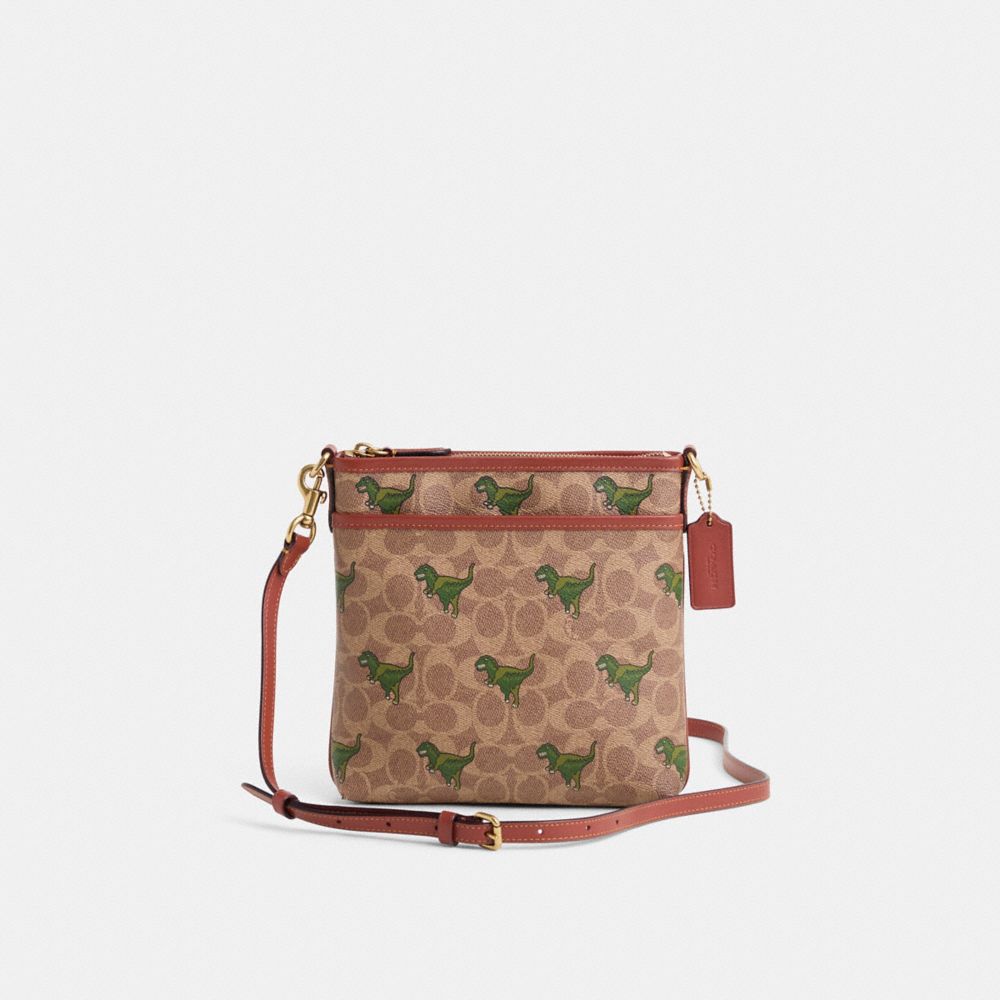 Coach Restored Kitt Messenger Crossbody Bag In Signature Canvas With Rexy Print In Brass/khaki/rust