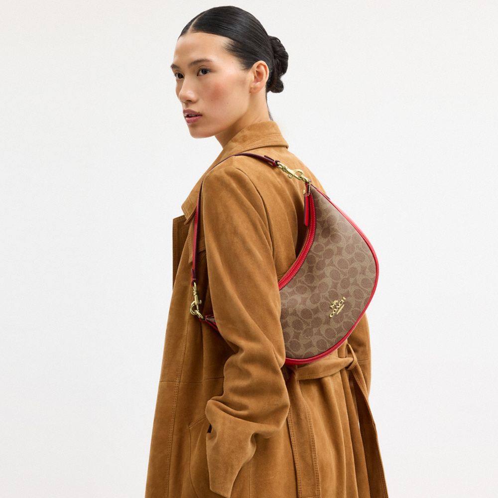 COACH®,Aria Shoulder Bag In Signature Canvas,Brown,Detail View