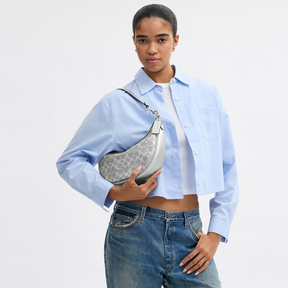 COACH®,Aria Shoulder Bag In Signature Canvas,Gray,Detail View