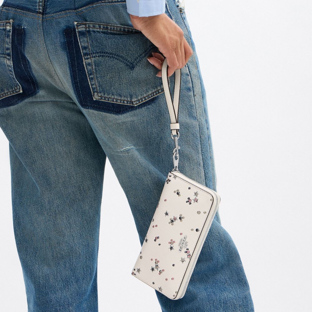COACH®,Long Zip Around Wallet With Star Print,Continental,Metal,Casual,Cream,Detail View