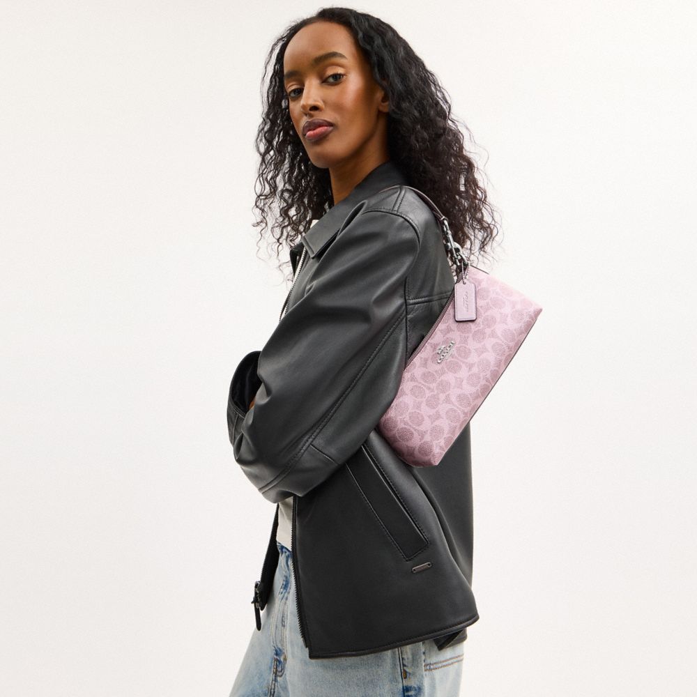 COACH®,Charlotte Shoulder Bag In Signature Canvas,Pink,Detail View