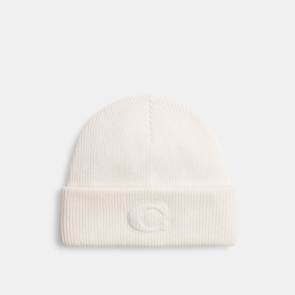 Coach Signature Embossed Knit Beanie In White