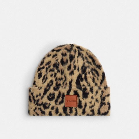 Женские шапки Coach Leopard Print Beanie