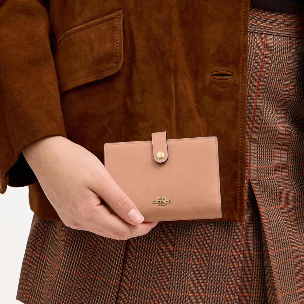 COACH®,2-In-1 Wallet,Leather,Bi Fold,Logo,Metal,Set,Casual,Blush,Detail View