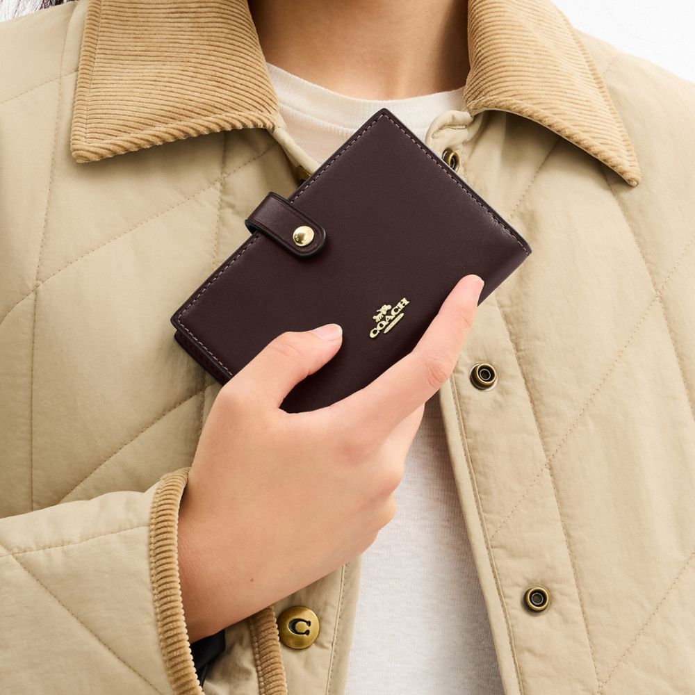 COACH®,2-In-1 Wallet,Leather,Bi Fold,Logo,Metal,Set,Casual,Brown,Detail View