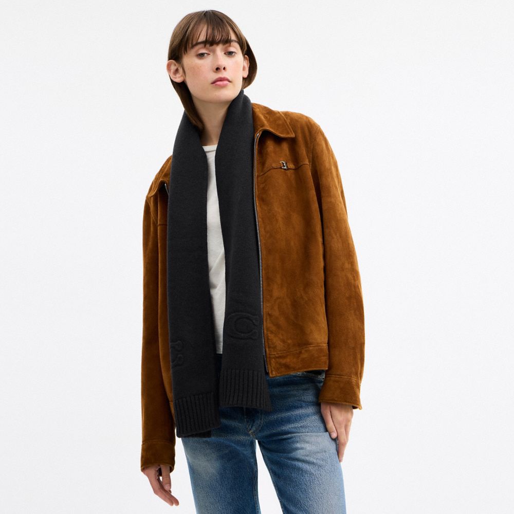 COACH®,Signature Embossed Knit Muffler,Black,Detail View