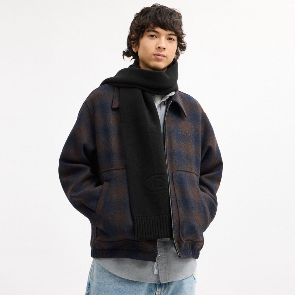 COACH®,Signature Embossed Knit Muffler,Black,Angle View