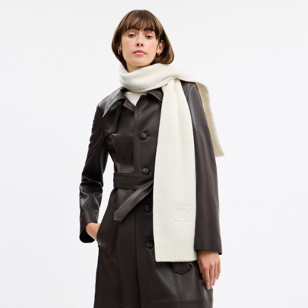 COACH®,Signature Embossed Knit Muffler,Cream,Detail View