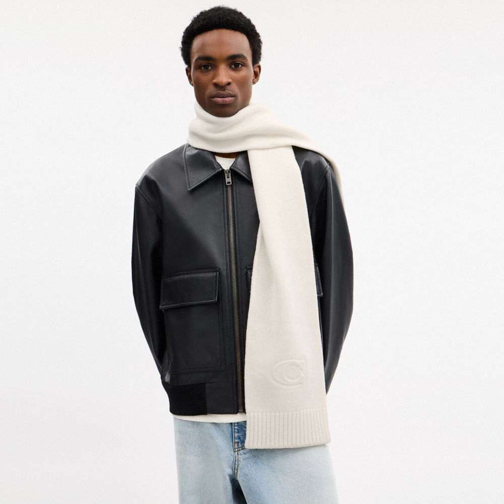 COACH®,Signature Embossed Knit Muffler,Cream,Angle View
