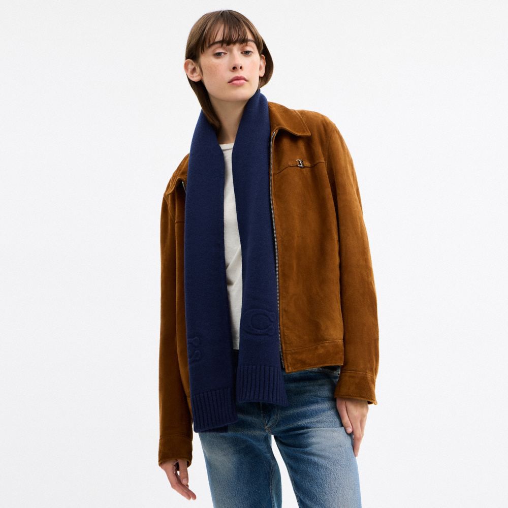 Coach Signature Embossed Knit Muffler In Blue