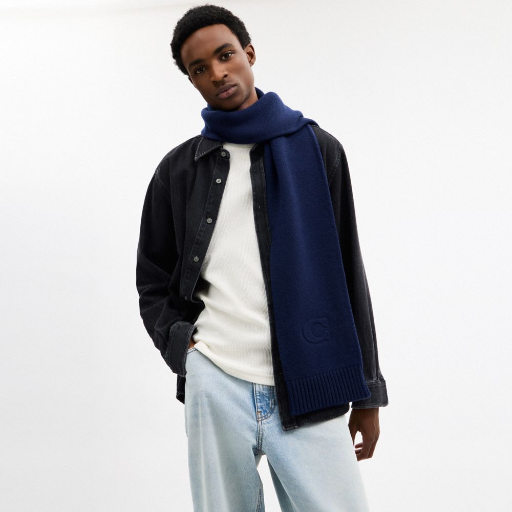 Coach Signature Embossed Knit Muffler In Blue