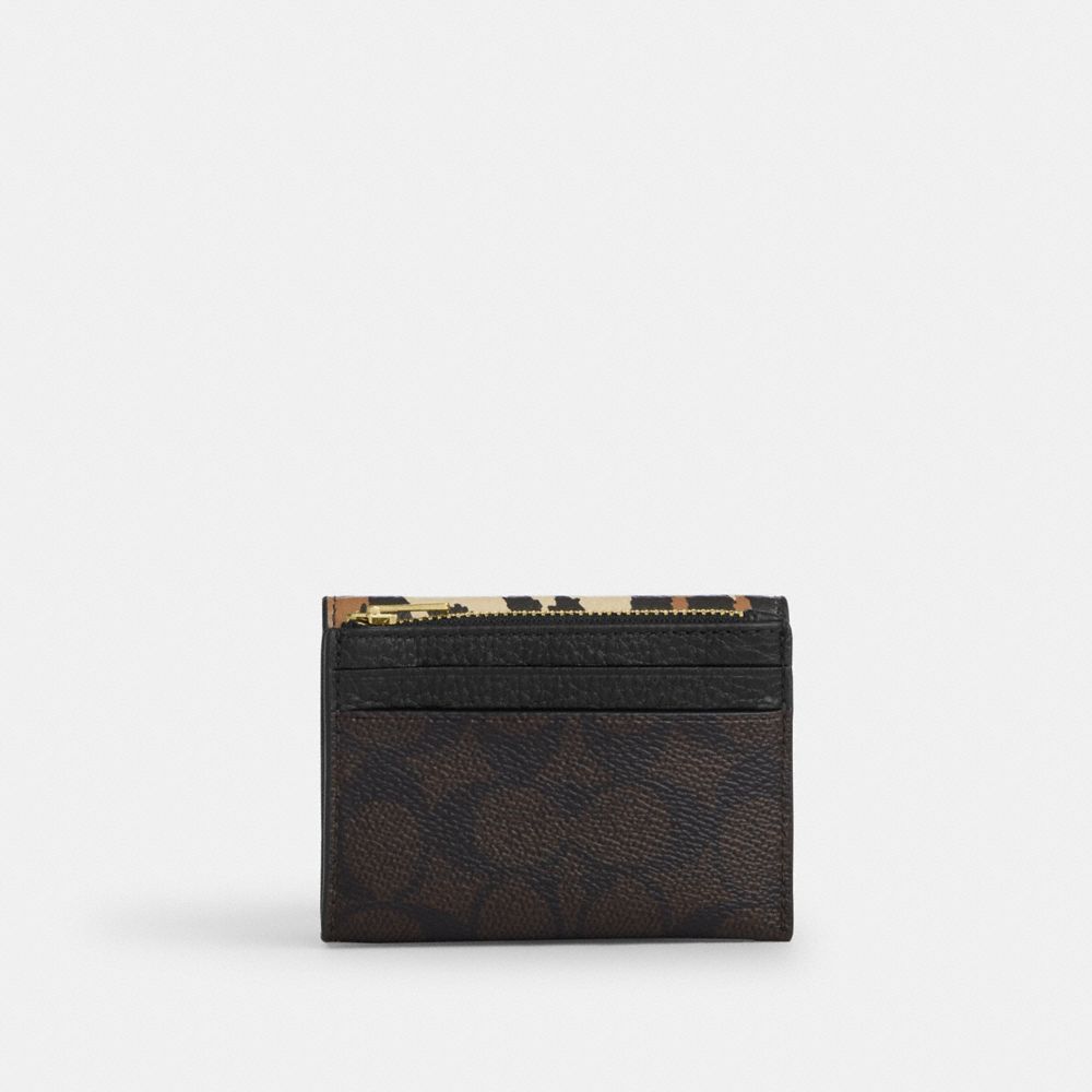 COACH®,Card Holder Wallet With Leopard Print And Signature Canvas,Multi Color,Back View