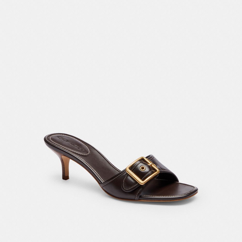 COACH®,Margot Sandal,Rubber,Leather,Slides,Pull Tab,Day Party,Brown,Front View