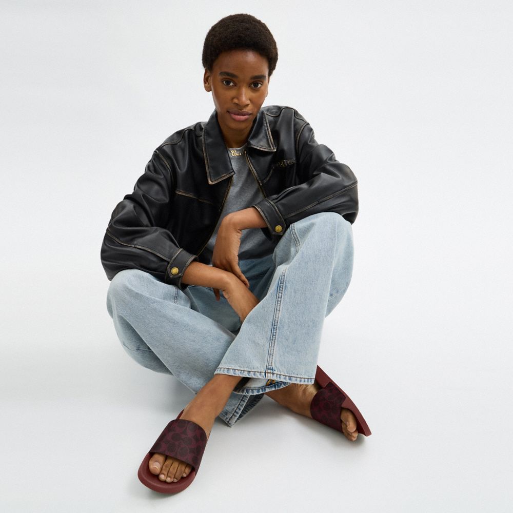 COACH®,Udele Sport Slide In Signature Canvas,Rubber,Canvas,Slides,Casual,Brown,Detail View