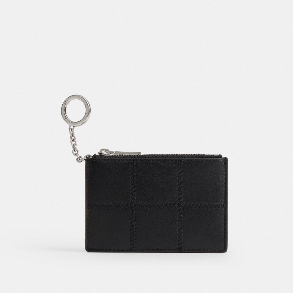 Coach Zip Card Case With Key Ring In Checkerboard Upcrafted Leather In Black