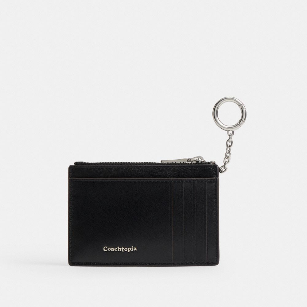 Coach Zip Card Case With Key Ring In Checkerboard Upcrafted Leather In Black