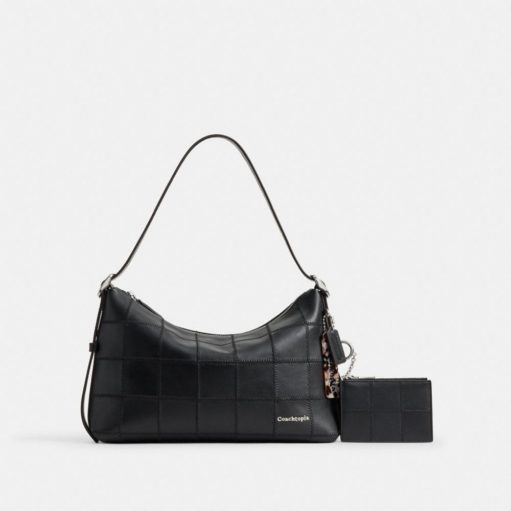 COACH®,Zip Card Case With Key Ring In Upcrafted Leather,Leather,Recycled Polyester,Lining Recycled Polyester,Card Case,Sti...,Black,Angle View