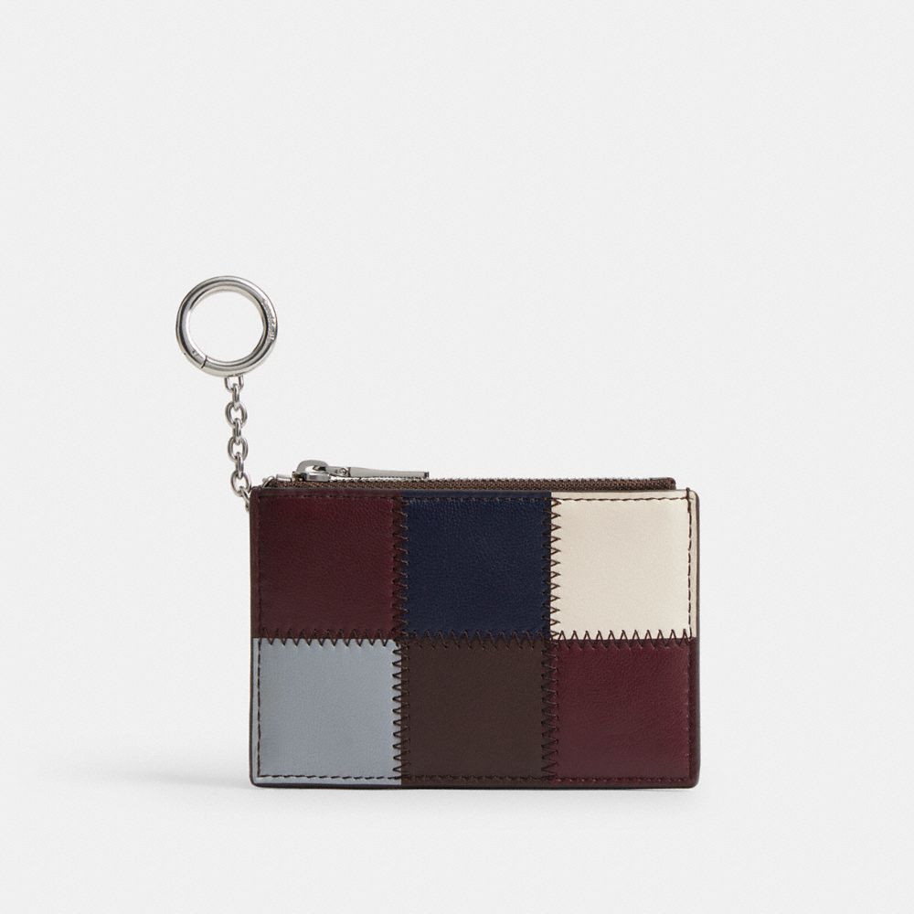 Coach Zip Card Case With Key Ring In Checkerboard Upcrafted Leather In Brown