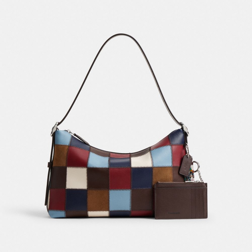 COACH®,Porte-cartes zippé avec porte-clés en cuir Upcrafted à carreaux,Multi,Angle View